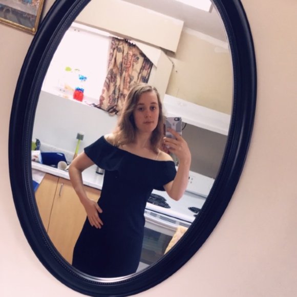 Black off the shoulder ruffle midi length dress - Picture 1 of 1